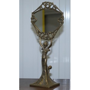 LOVELY ANTIQUE FRENCH BRONZED NEOCLASSICAL FREE STAND MIRROR LADY WITH CHILDREN   183364348278